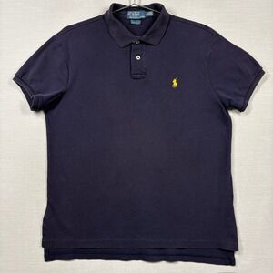 Polo Ralph Lauren Polo Shirt Mens Medium Blue Custom Fit Classic Yellow Pony